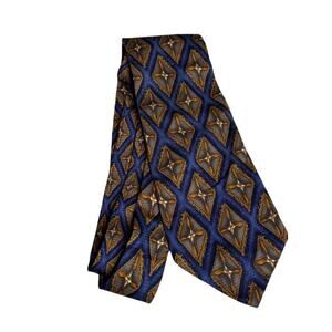 J Z RICHARDS Silk Handmade Blue Diamond Dress Tie Orange Work Wear Office
